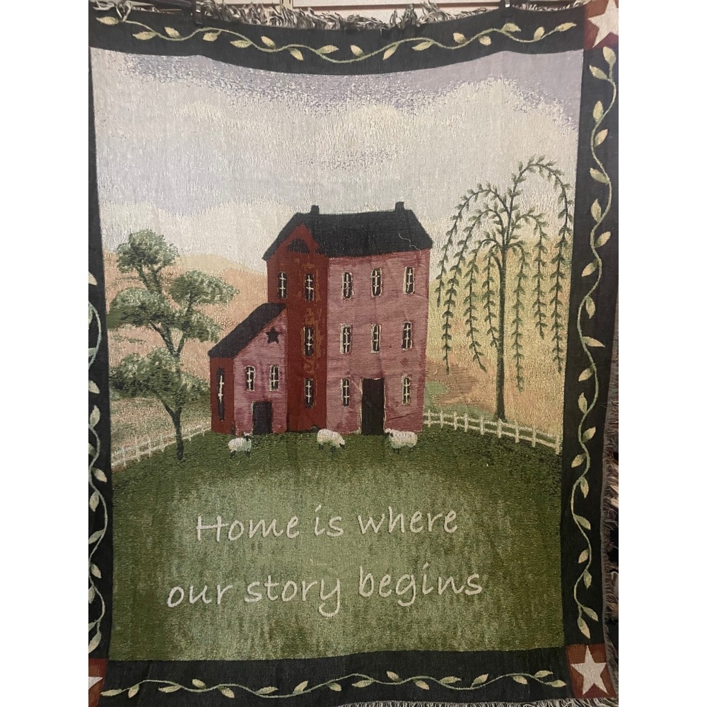 VTG Collections Etc Farmhouse Woven Tapestry‎ Throw Blanket Home Is Where Story